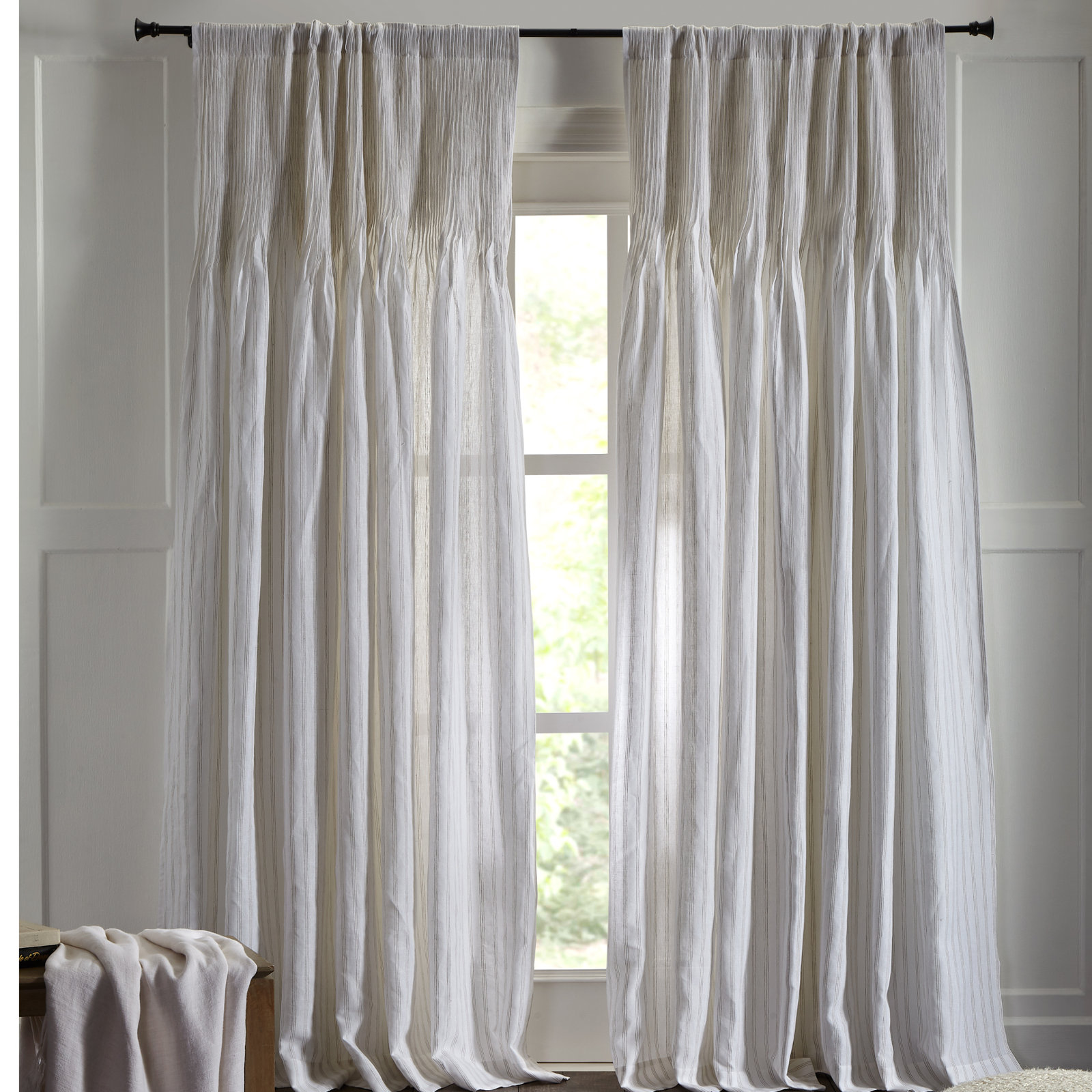 Semi Sheer 100% Linen Curtain, 32" W x 108" L