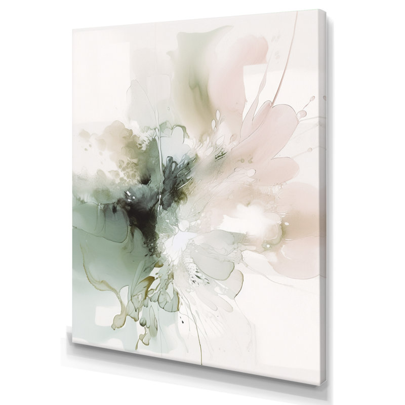 «Green and Cream Essence Of Modernity I» - Décoration murale abstraite en marbre, H 32 po x l 24 po, Toile tendue, No Frame