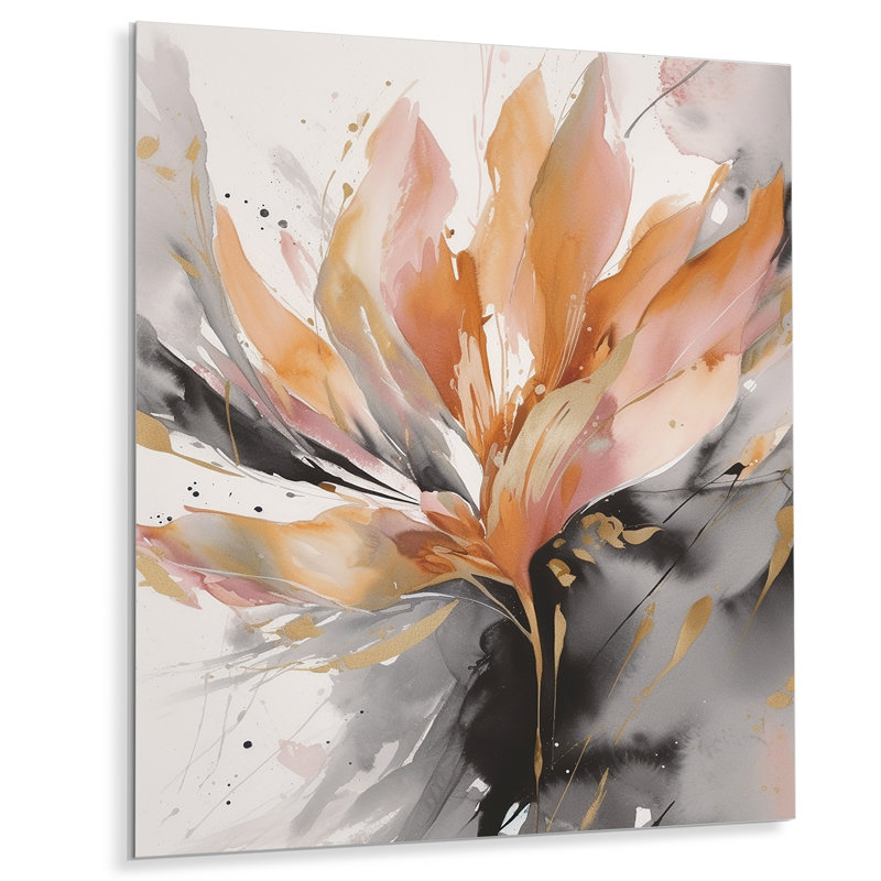 Abstraction de marbre orange et gris hypnotique - décoration murale abstraite en métal marbré, H 40 po x l 30 po