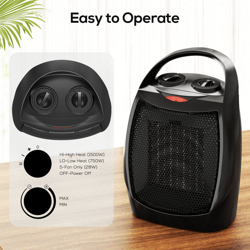 Cowsar Compact 1500w/750w Space Heater With Thermostat - Etl Certified Ceramic Portable Heater Fan, Ideal For Home/dorm/office/kitchen
