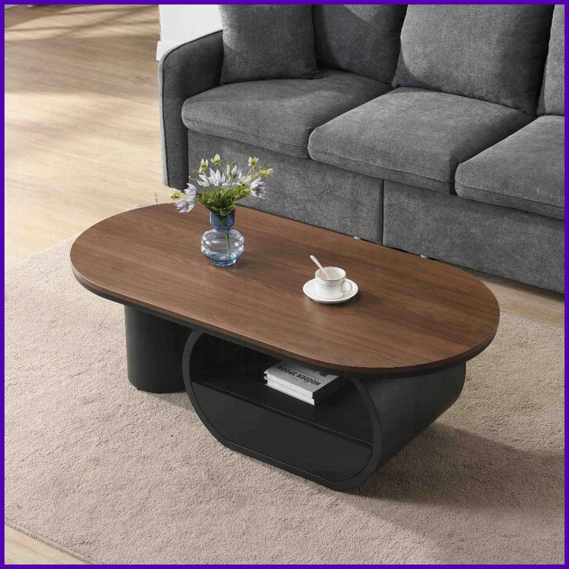 Table basse ovale en métal noire pour le salon - Pieds réglables Assemblage facile, Noir