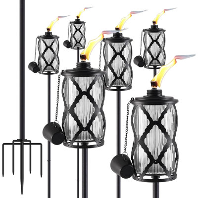 6 Pack Grey Glass Garden Torch,59-Inch Outdoor Torch Garden Décor, Upgraded 16 ozCitronella Torches