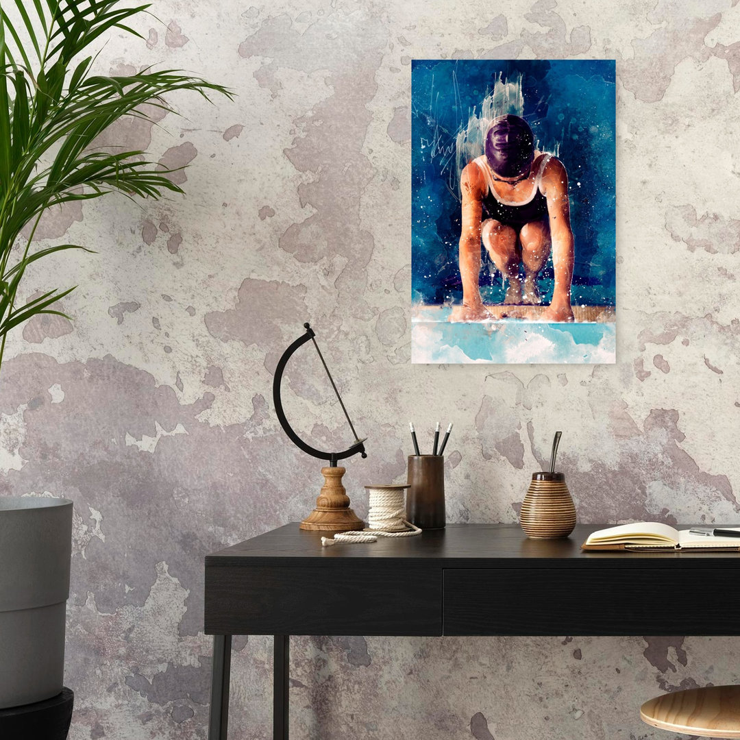 Focused Swimmer Start Contemporary Dolphin Wall Art Print