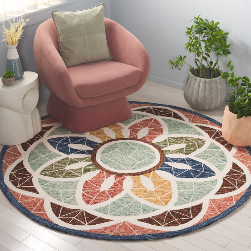 Tapis floral en coton touffeté en laine Shanoah - orange / bleu, Rond 6 pi