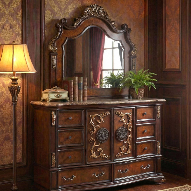 54.4"W Traditional Mirror, Dark Cherry/Oak