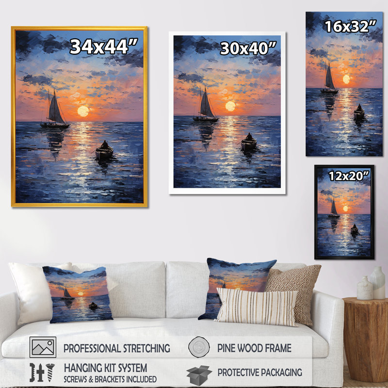 Coucher de soleil bleu sur fond de côte I - art mural coucher de soleil côtier, H 40 po x l 30 po x P 1,5 po