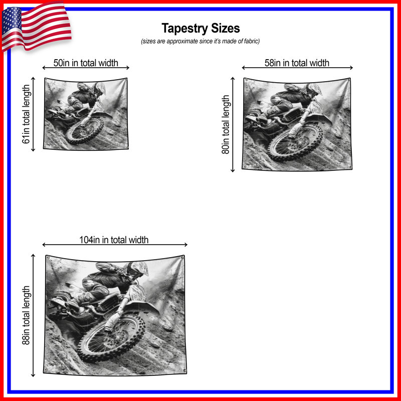 Tapisserie murale Motocross - Décoration murale sport, H 51 po x l 60 po avec 4 œillets