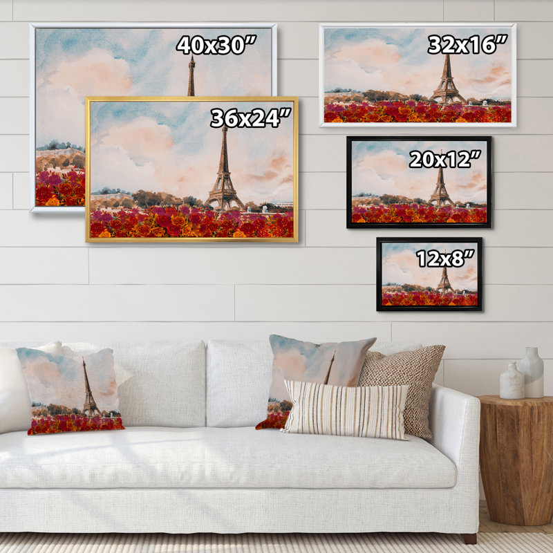 «Paris Eiffel Tower In Beau Fitul Summer VI», reproduction sur toile flottante, H 16 po x l 32 po x P 1 po