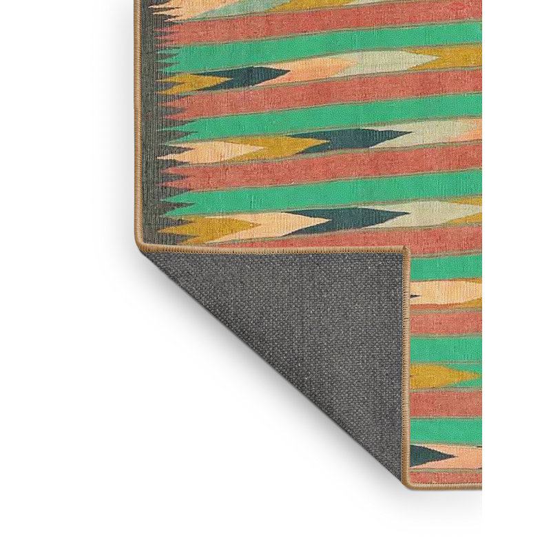Tapis bleu/orange/bleu ciel contemporain, Rectangle 5 pi x 7 pi