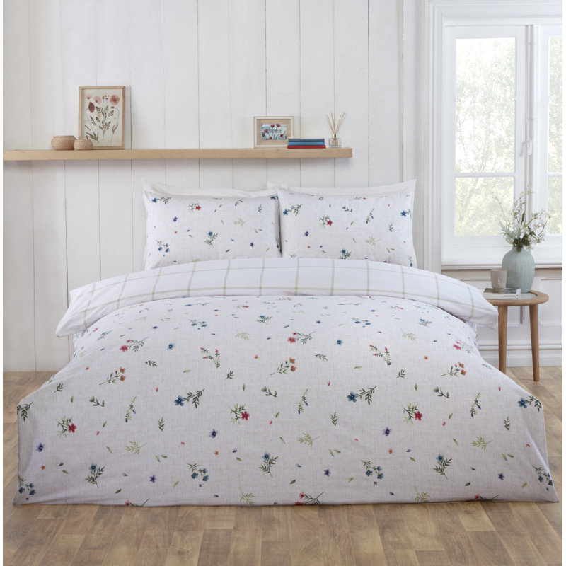 Cotton Floral Duvet Cover Set with Pillowcases, King Duvet Cover + 2 Standard Pillowcases  