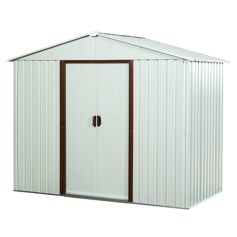6Ft X 5Ft Outdoor Metal Shed In White - Galvanized Iron Frame For Robustness, Panels, Punched Ventilation, Sliding Door With Padlock, Easy Assembly Process Framework Stability, Airflow Vents, Handbook
