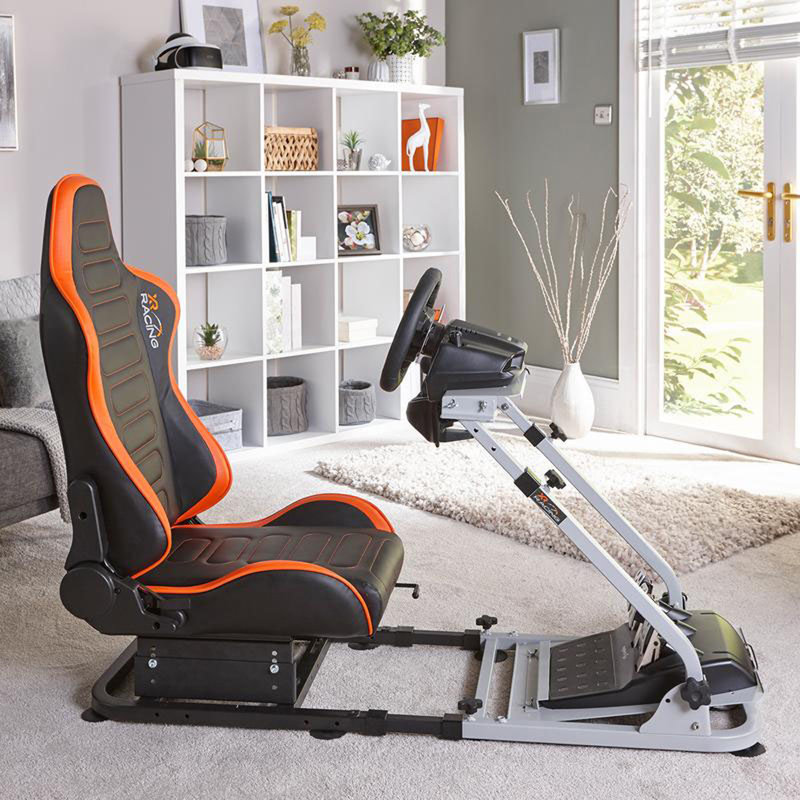 X Rocker Ergonomic Faux Leather Rocker Game Chair in Black/Orange