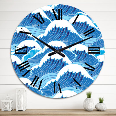 Horloge murale abstraite bleu clair - vagues nautiques bleues et côtières