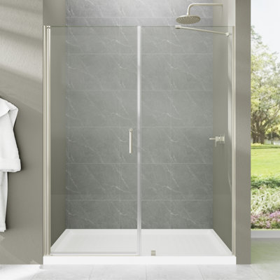 60" W x 72" H Single Sliding Door Frameless Shower Door with Clear Glass and Handle