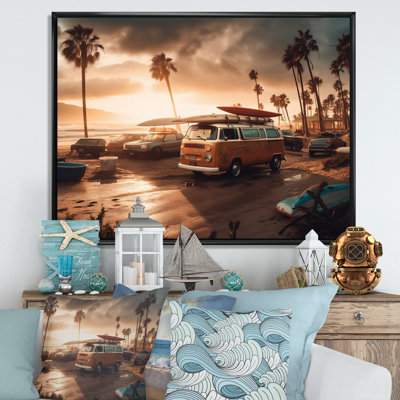 «Beachside Camping III - Modern Beach», reproduction d'art murale en bois