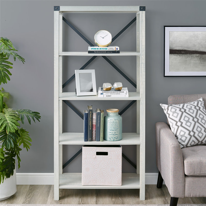 Bibliothèque de type étagère à quatre tablettes Larenda, Gris Pierre