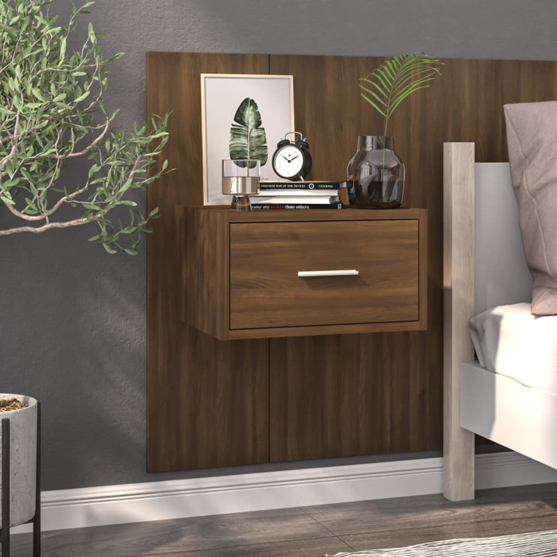 Mazzola Wall-mounted Bedside Cabinet, Smoked Oak, 1