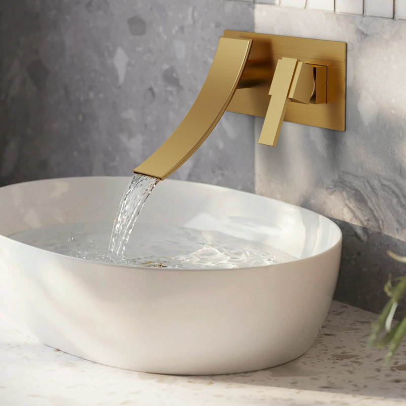 Wall Mounted Bathroom Faucet, Single-handle Bathroom Sink Faucet with Drain Assembly, Brushed Gold
