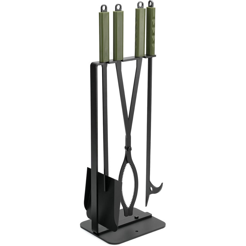 Ensemble 3 pièces d'outils de foyer, pince à feu 28 po et pinces à bûches, grand ensemble d'outils en fer forgé avec base en métal et poignée en caoutchouc pour feu de camp