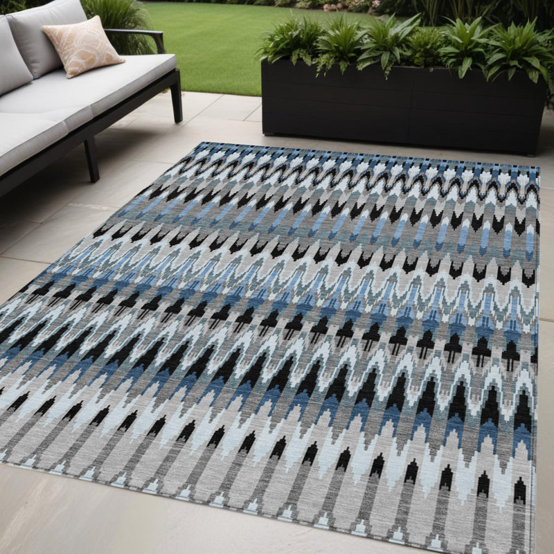 Tapis extérieur lavable gris anthracite et argenté 5 pi x 8 pi Southwestern