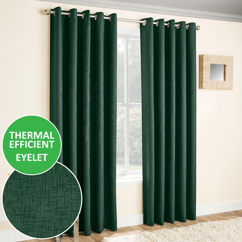 Biller Eyelet Thermal Light Reducing Curtain, 168cm Width x 229cm Drop, Green