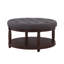 Grande table basse ronde avec repose-pieds rembourré en lin capitonné, grand repose-pieds avec rangement en bois, gris foncé-130852826
