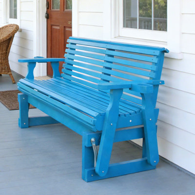 2-Seater Solid Wood Patio Glider Chair, Blue