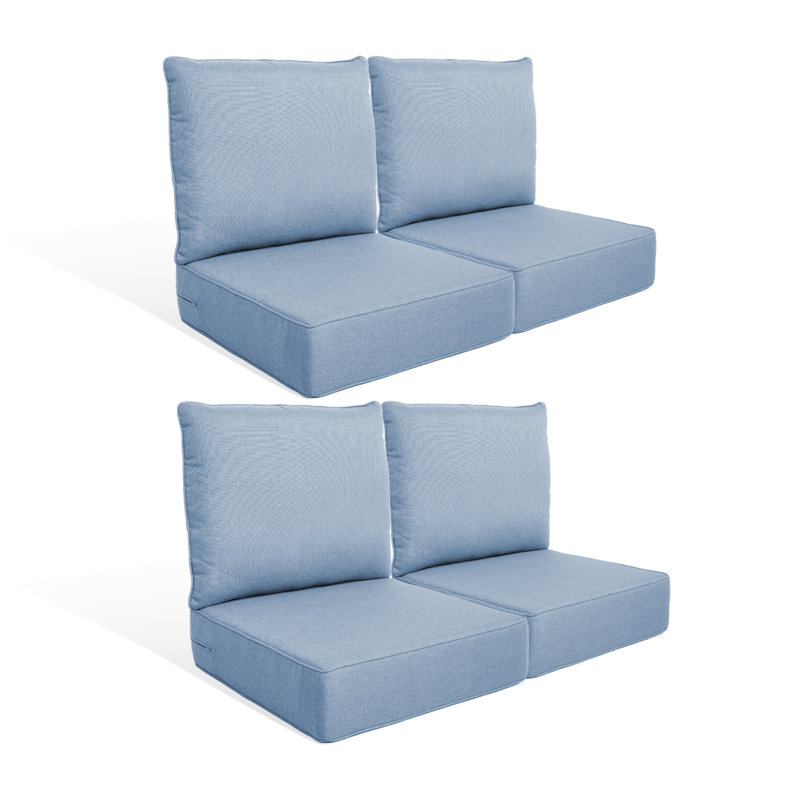 Coussin de siège / dossier de remplacement pour l'extérieur 6 po, 4, L 22 po x P 24 po, Bleu pâle