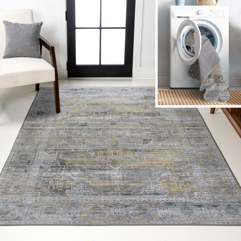 Tapis gris / moutarde Sarok, Rectangle 7 pi 10 po x 10 pi