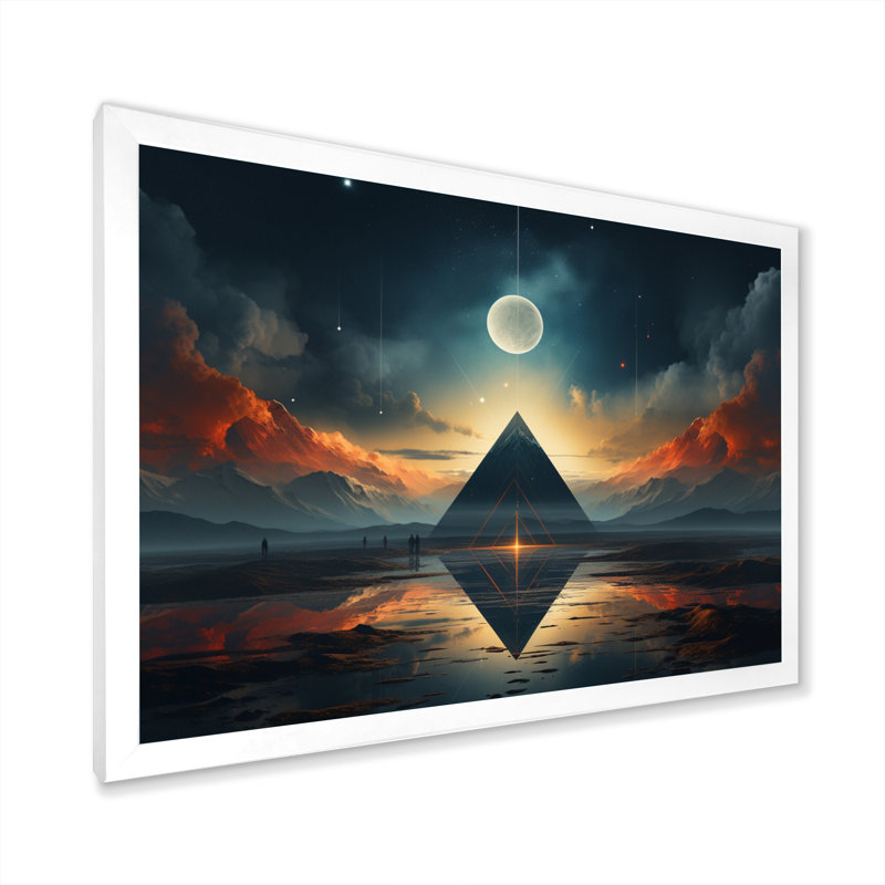 Ciel céleste, rêves géométriques sur toile, Cadre simple blanc, H 16 po x l 32 po x P 1 po