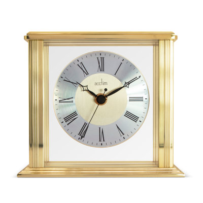 Acctim Hamilton Mantel Clock Quartz Brushed Metal & Glass Floating Effect Energy Efficient Brass