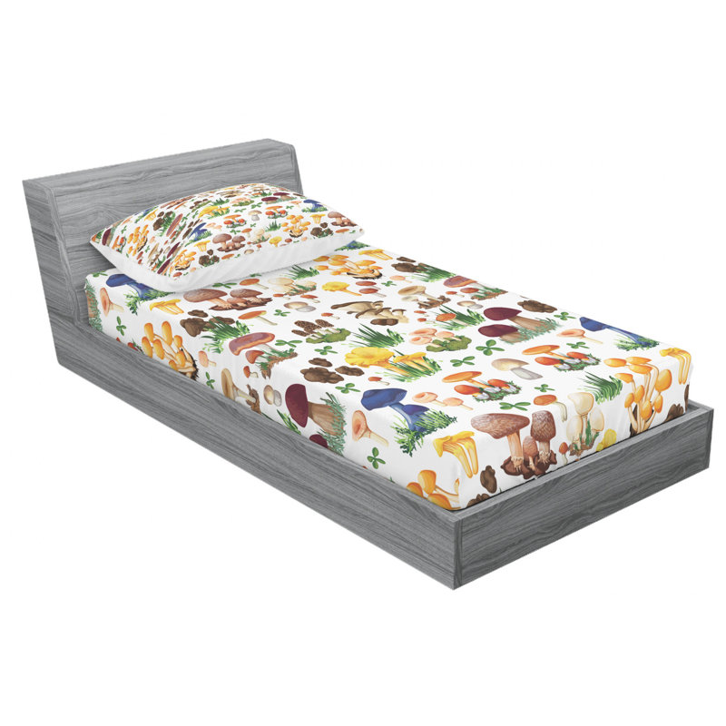 Twin Organic White Microfiber Mushroom Print Bedding Set