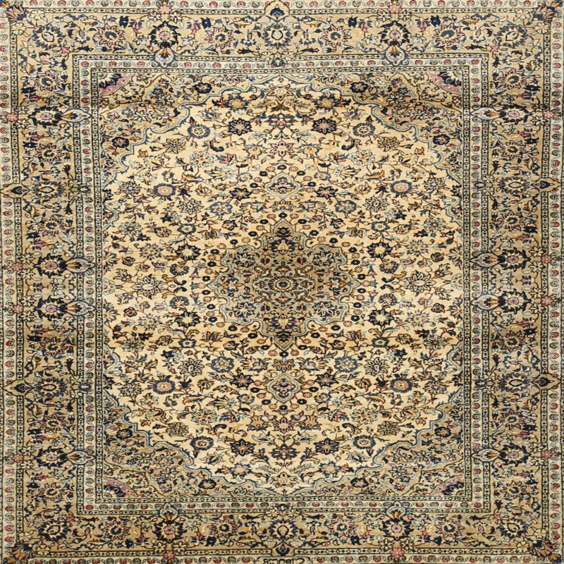 Tapis traditionnel beige / bleu marine dernier, Rond 5 pi