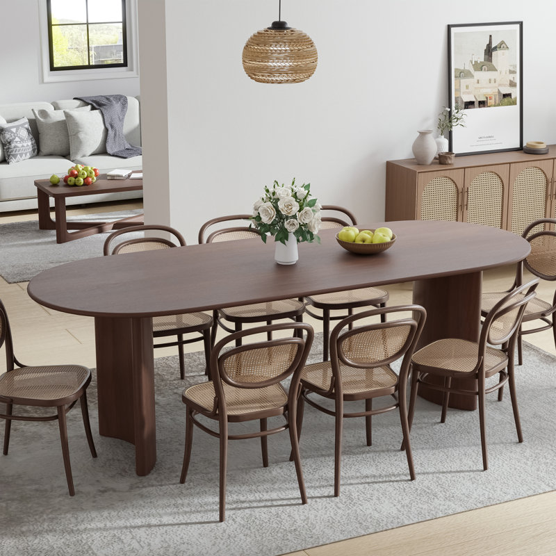 Table de salle à manger ovale en bois avec 2 pieds, Noyer, H 30 po x L 79 po x l 33,50 po