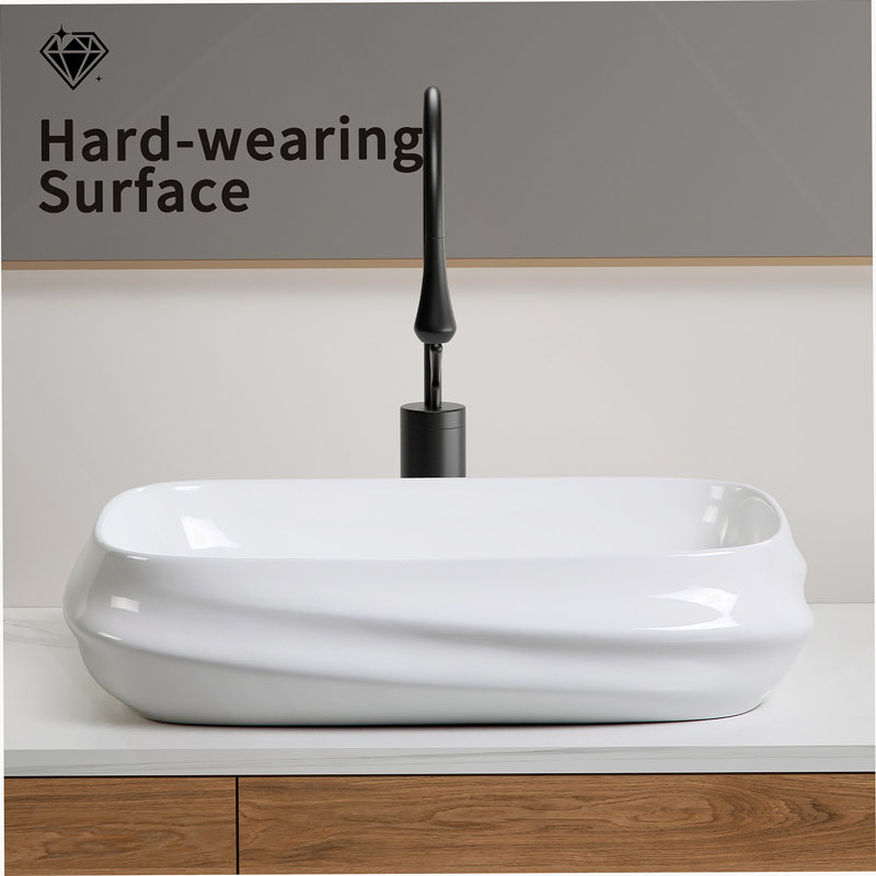 Rectangular Ceramic Vessel Sink For Bathroom