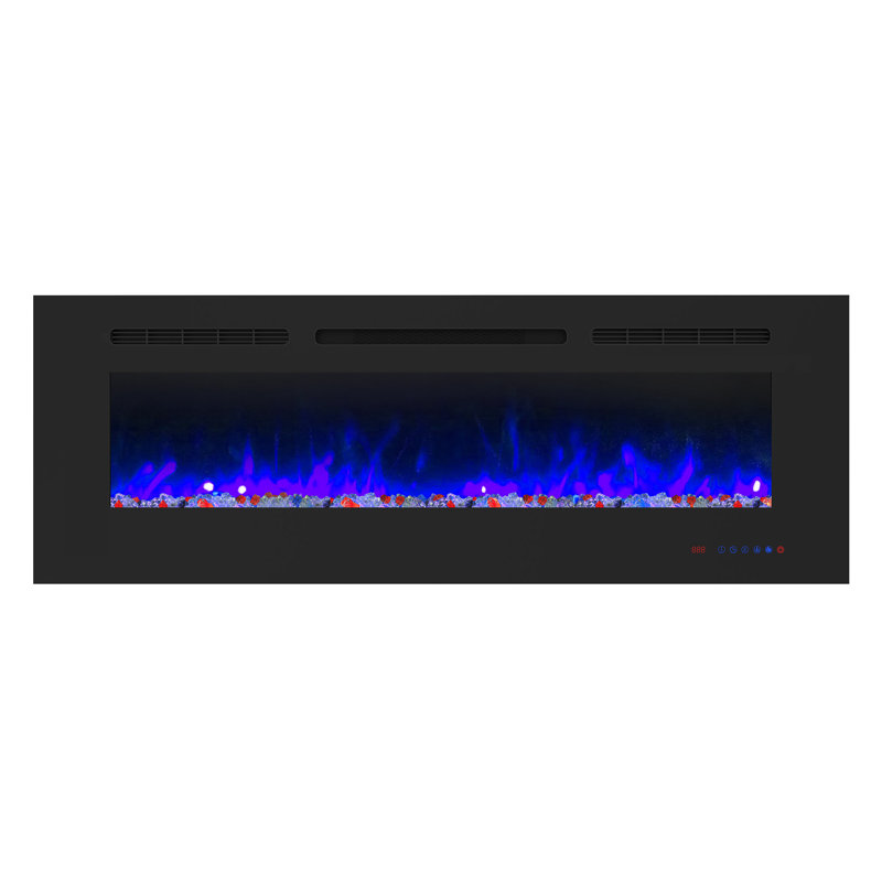 42"/50"/60"/72" Electric Fireplace Insert With Crystal Decor, Wall Mounted Fireplace Heater For Living Room, Timer, Overheating Protection, Remote, Black