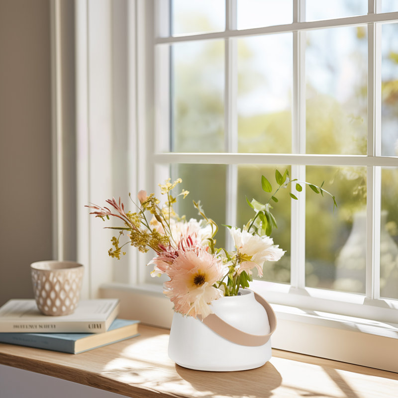 Vase de table en céramique blanche Lido, Blanc, H 3,5 po x l 5 po x P 5 po