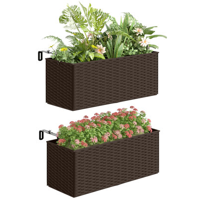 2 Pack 20 Inch Railing Planter Box, Hanging Flower Pots, Brown