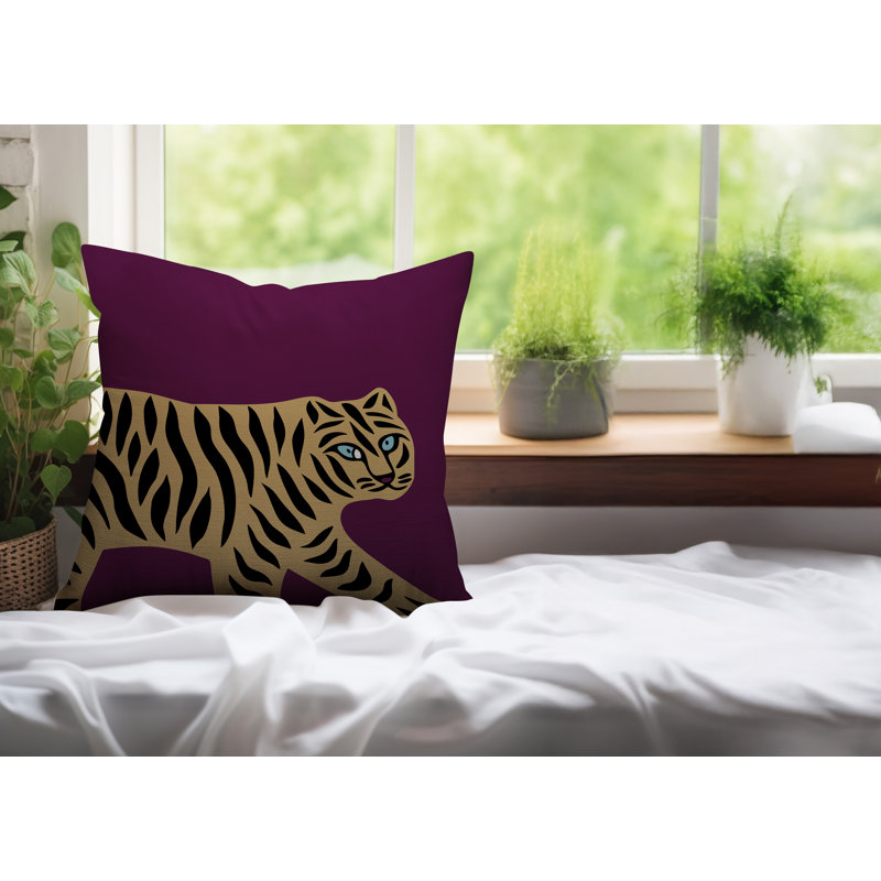 Oreiller carré intérieur / extérieur Gigi Tiger, H 16 po x l 16 po, Mauve