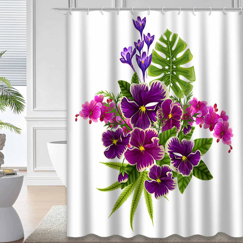 Rideau de douche imperméable à motif floral avec 12 crochets, L 72 po x l 72 po