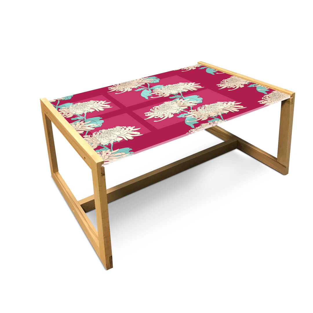 Couchtisch, Chrysantheme-Blüten-Motiv, Frühling, Beige Himmelblau und Magenta