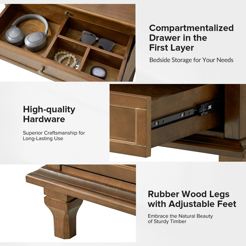 Arthelia Traditional 3-Drawer Nightstand with Charging