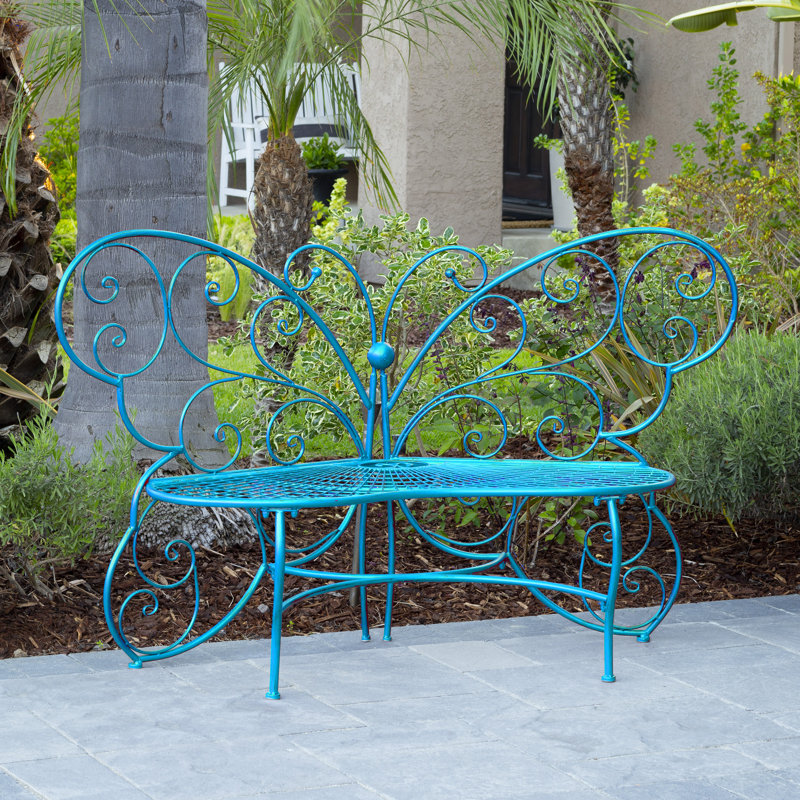 Breena Iron Outdoor Bench, Blue