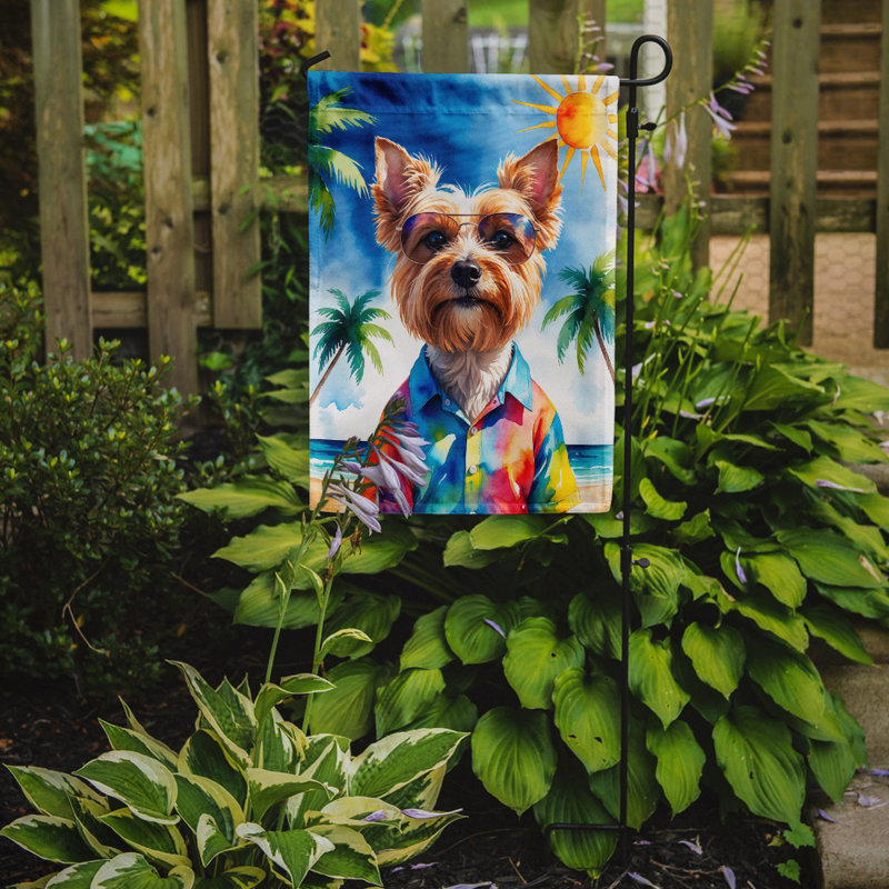 Bouvier bernois avec drapeau de jardin, Yorkshire Terrier