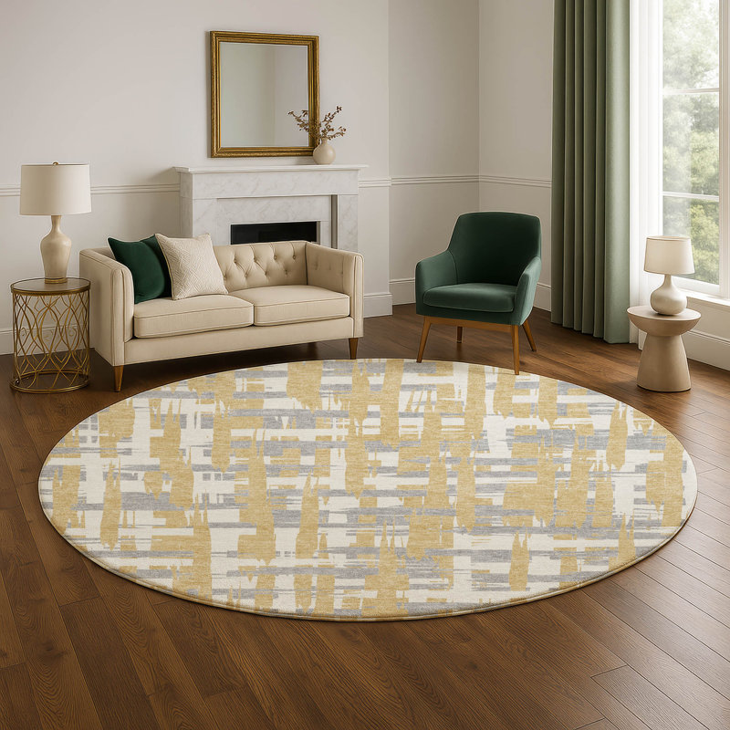Premium Machine Washable Chelston AMF1849 Stripes Rug, Round 8'