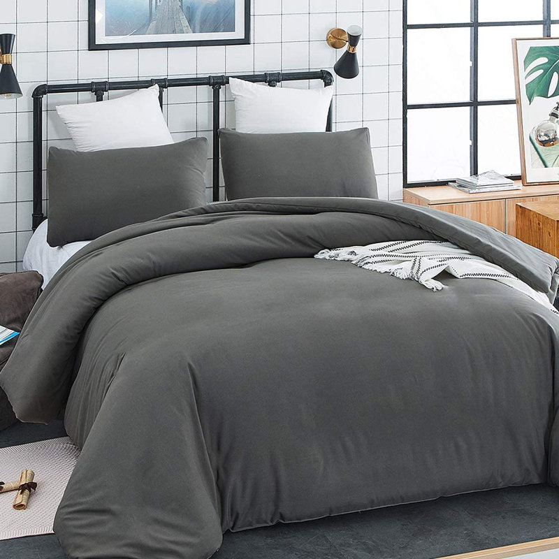 Solid Color Comforter Dark Color 3 PCs Bedding Set Deep Color Bed Comforter Set, Gray