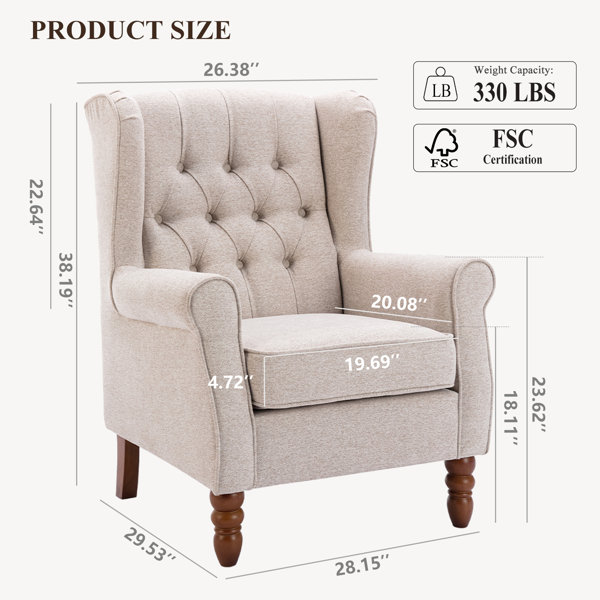 Mercer41 Button-Tufted Small Wingback Accent Chair with Rolled Arm and ...