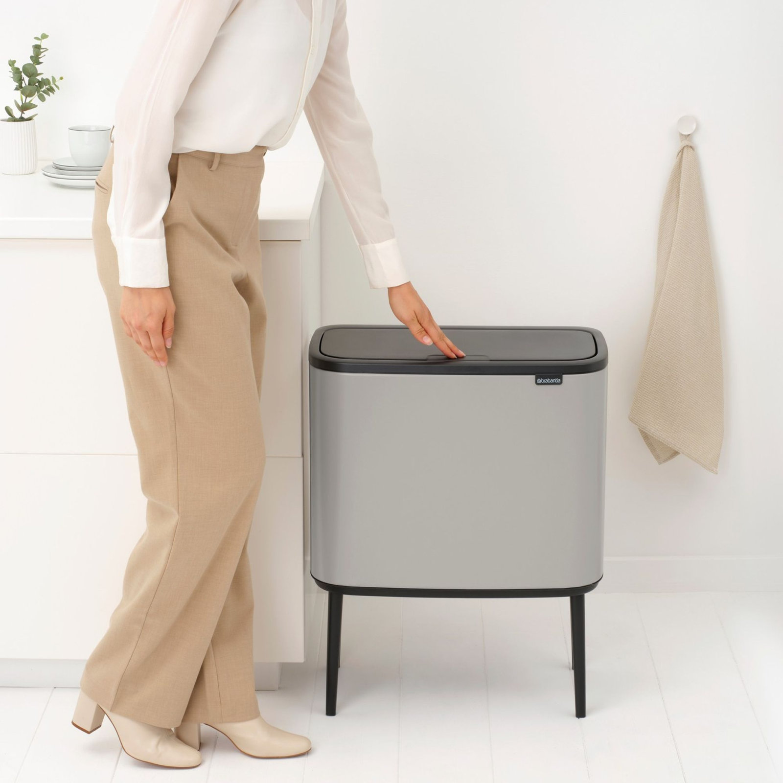 Brabantia Bo Touch Top 9gal Recycling Can, Soft Gray