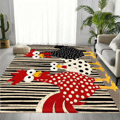 Tapis amusant coq de poulet amusant, motif animal vibrant à pois ludiques, tapis doux antidérapant durable et lavable à la machine, décoration intérieure élégante pour le salon, la chambre à coucher, la cuisine, la chambre d'ado, le vestibule, le balcon, appartement
