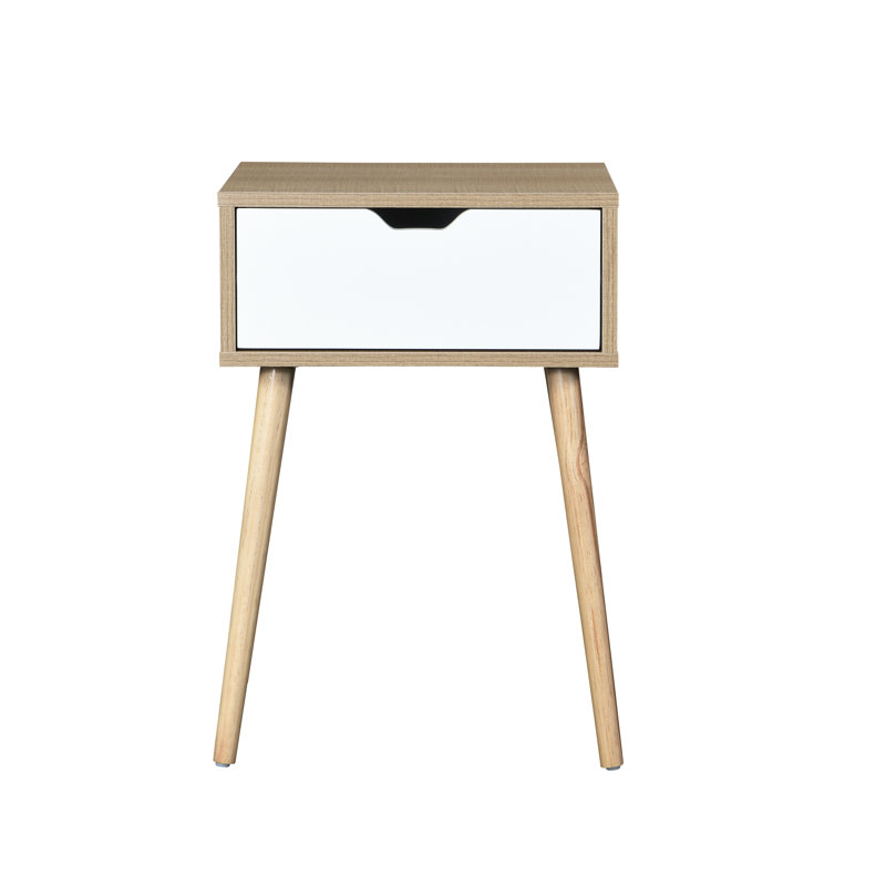 Table d'appoint Mid-Century moderne avec tiroir de rangement et pieds en bois massif